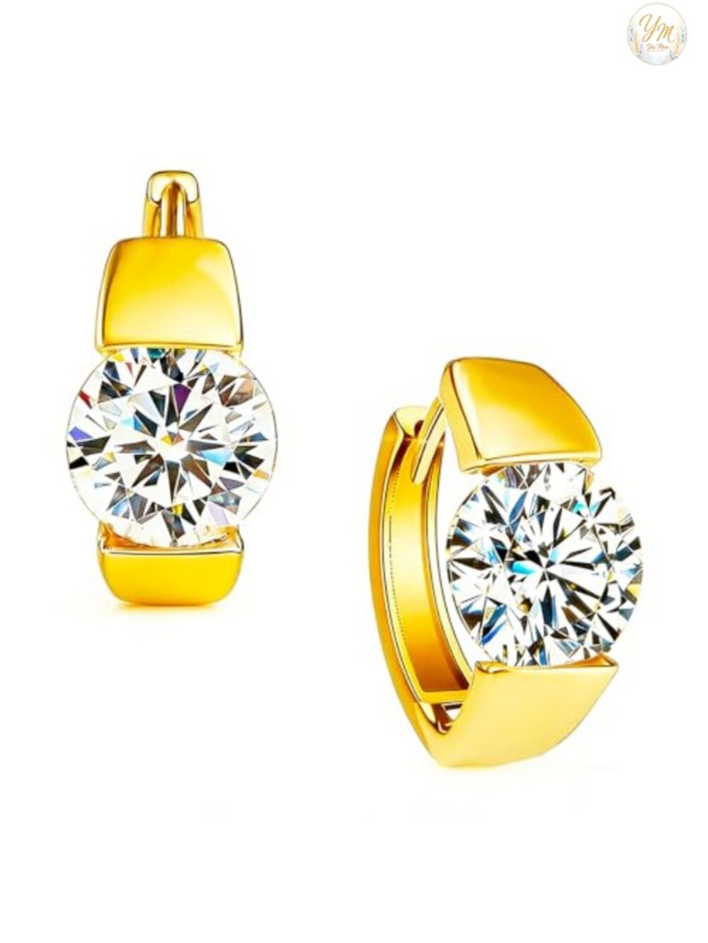 Huggie Hoop Earrings White Gold Plated Sterling Silver CZ 1.2ct